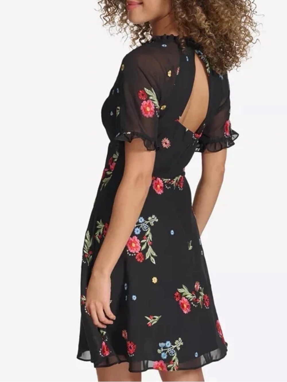 Kensie Black Floral All Over Embroidered Chiffon Mini Dress Size 12 NWT